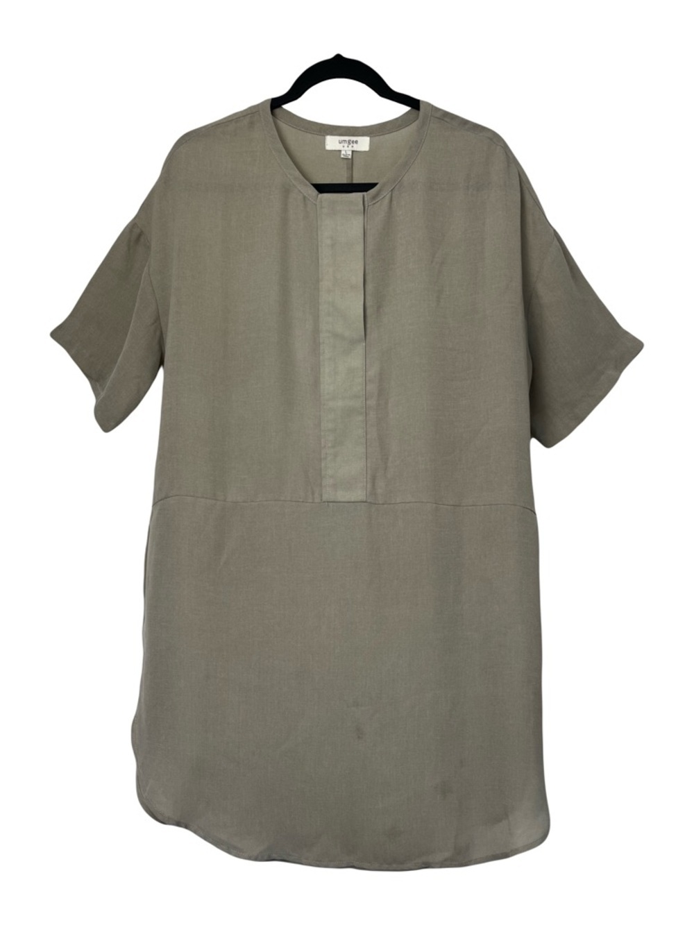 Umgee | Taupe Cotton Blend Short Sleeve Lagenlook Pullover Tunic Top, Large